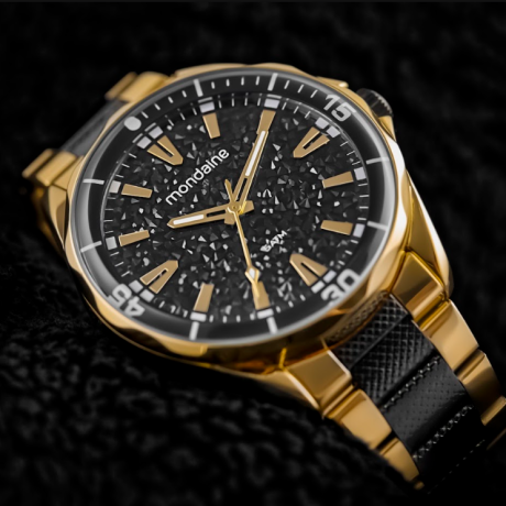 mondaine-dourado-cristais-preto