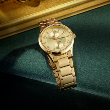 mondaine-dourado-multifuncao-cristais