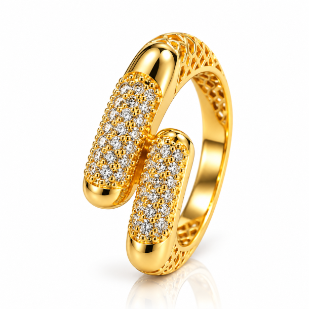 Anel Aberto Duplo Cravejado em Ouro 18K