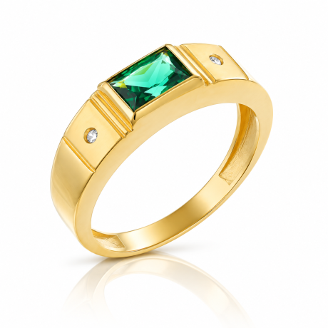 Anel com Pedra Verde e Pontos de Luz em Ouro 18K