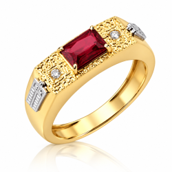 Anel de Formatura Texturizado com Pedra Vermelha em Ouro 18K