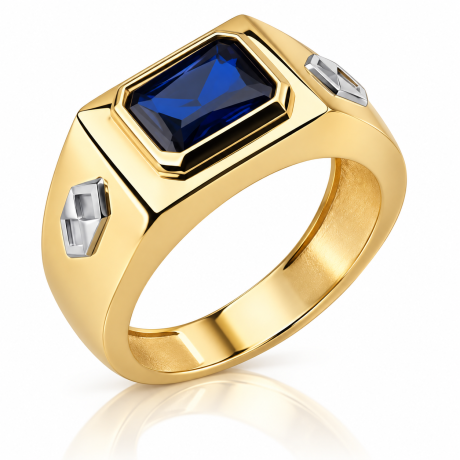 Anel de Formatura com Pedra Azul em Ouro 18K