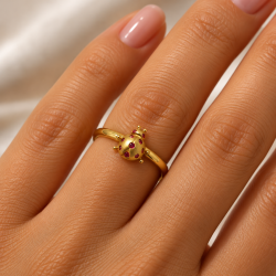 Anel Joaninha com Pedras Vermelhas em Ouro 18K (3)