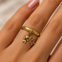 Anel Menino e Menina com Zircônias em Ouro 18K (2)
