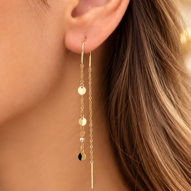 Brincos de Fio com Discos em Ouro 18K (2)