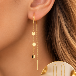 Brincos de Fio com Discos em Ouro 18K