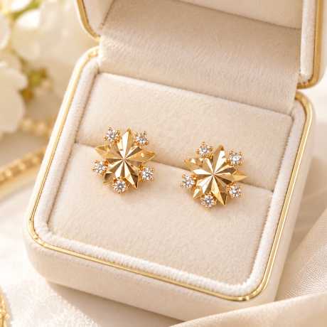 Brincos Estrela Diamantada com Pontos de Luz em Ouro 18K