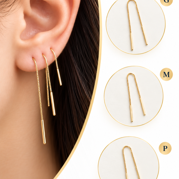 Brincos de Fio com Palito em Ouro 18K