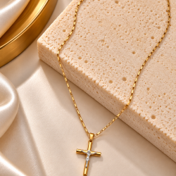 Colar Crucifixo Bicolor em Ouro 18K