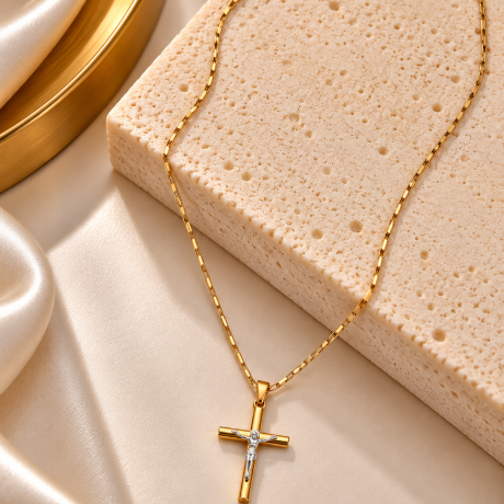 Colar Crucifixo Bicolor em Ouro 18K