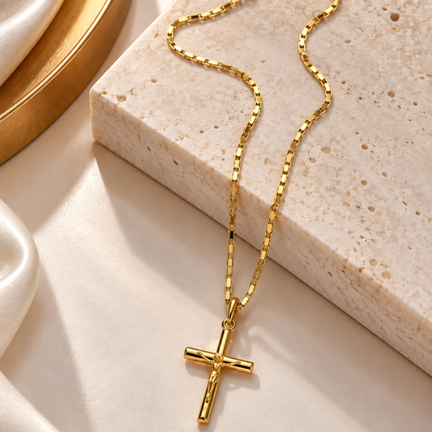 Colar Crucifixo Tubular em Ouro 18K (4)