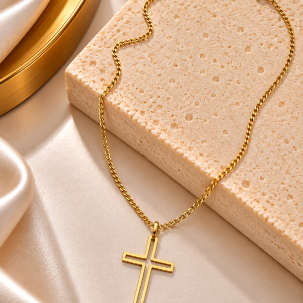 Colar Cruz Vazada em Ouro 18K