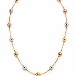 Colar Tricolor com Esferas em Ouro 18K