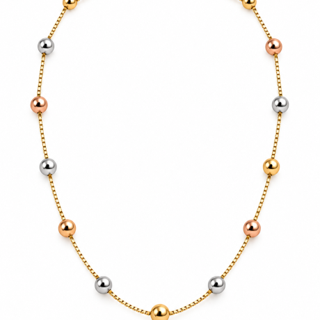 Colar Tricolor com Esferas em Ouro 18K