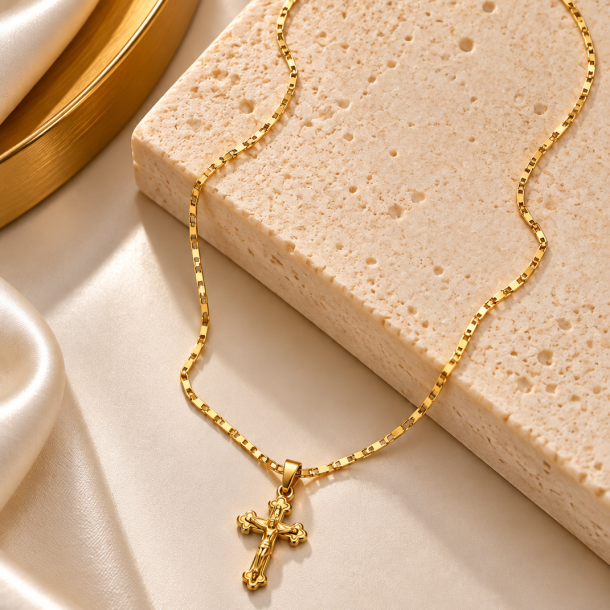 Colar Crucifixo Trabalhado em Ouro 18K