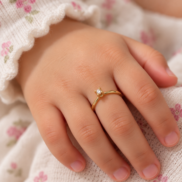 Anel Infantil Solitário com Ponto de Luz em Ouro 18K