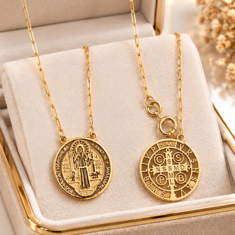 Medalha de São Bento Redonda em Ouro 18K